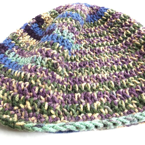 Forest Camo Baggy Beanie OS Camouflage Skull Cap Hat Handmade Crochet Knit - Picture 6 of 8